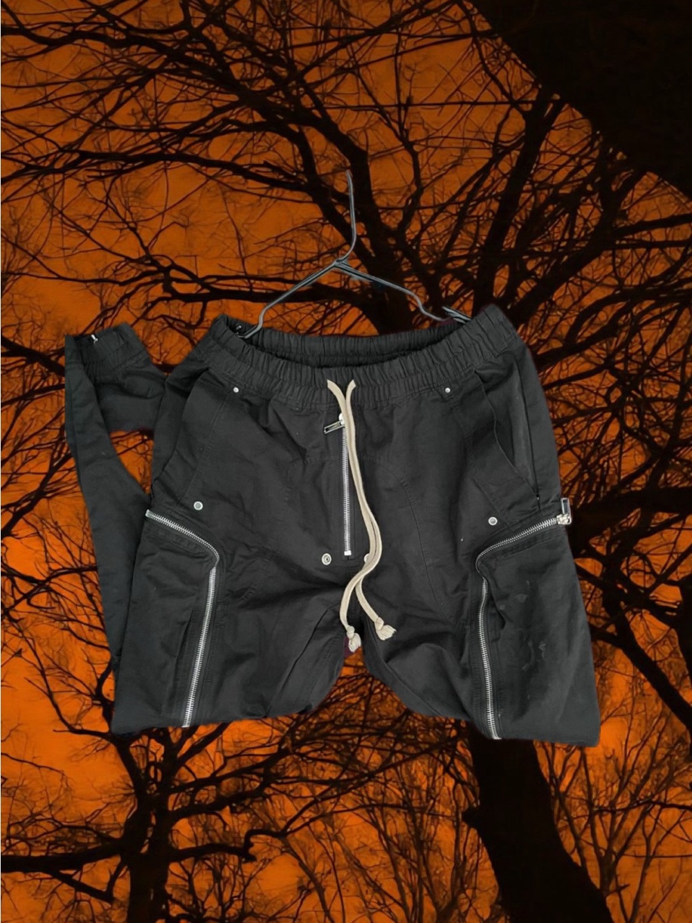 Rick Owens Black Cargo Pants with Contrast Drawstring
